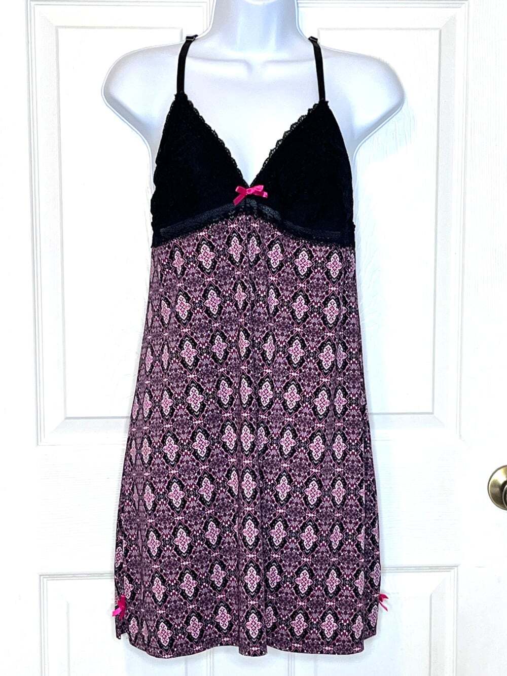 Womens Babydoll Mini Slip Dress sz XL Lace Bows Y2K Coquette Whimsigoth Cottage